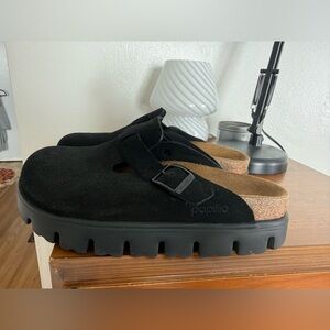 Birkenstock Boston Chunky Clog - Black Suede          PAPILLIO AND BIRKENSTOCK